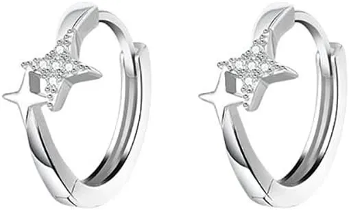 Cute Cross Star Mini Hoop Earrings 925 Sterling Silver Crystal Cubic Zirconia Cross Starburst Cartilage Tiny Huggie Hoops Earring Wrap Cuffs Dainty Jewelry for Women Little Gifts