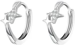 Cute Cross Star Mini Hoop Earrings 925 Sterling Silver Crystal Cubic Zirconia Cross Starburst Cartilage Tiny Huggie Hoops Earring Wrap Cuffs Dainty Jewelry for Women Little Gifts