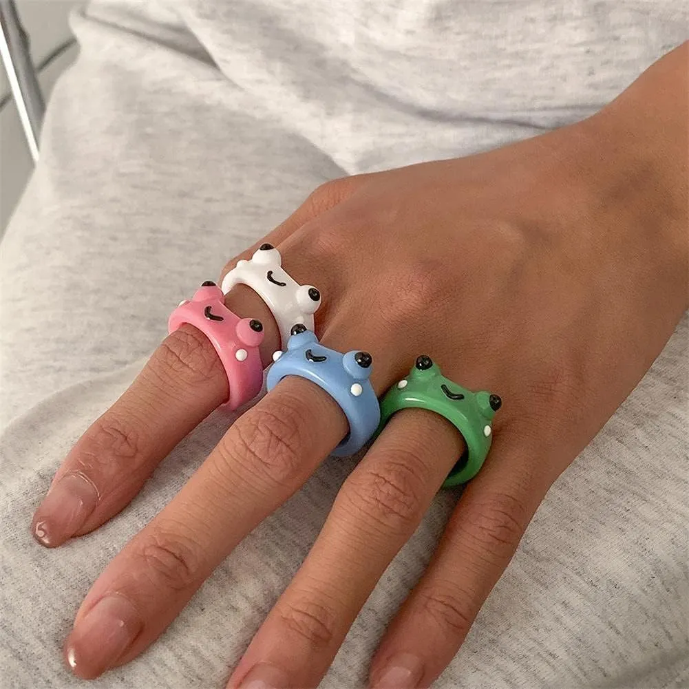 Cute Frog Chick Resin Acrylic Ring Cartoon Geometric Irregular Animal Stackable Finger Ring for Women Simple Animal Aesthetic Friendship Jewelry