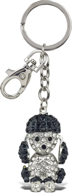 Cute Poodle Dog Keychain - Silver 3D Sparkling Charm Rhinestones Fashionable Stylish Metal Alloy Durable Key Ring Bling Crystal Jewelry Accessory with Clasp