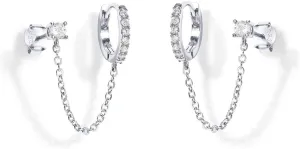 Dainty Round CZ Stud Small Hoop Cuff Cartilage Double Piercing Earrings for Women 925 Sterling Silver Threader Chain Drop Dangle Delicate Two Holes Crystal Crawler Hypoallergenic