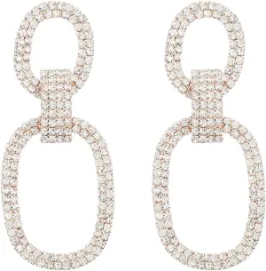 Dangle Drop CZ Oval Statement Earrings Crystal Rhinestone Chandelier Dangling Exaggerated Big Studs Earring Delicate Wedding Jewelry for Women Girls Bridal Gifts