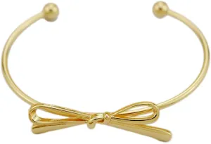 DATOA Elegant Gold color Bow Bangle Cuff Bracelet for Women Simple Ribbon Bow Knot Adjustable Open Cuffs Wrist Bracelets Fashion Christmas Birthday Jewelry Gifts