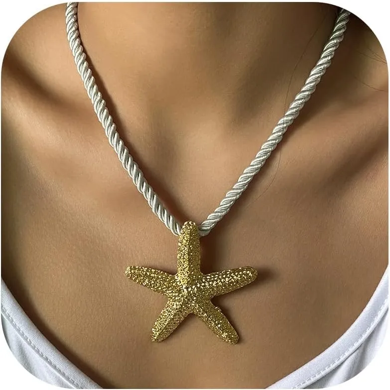 Dcfywl731 Gold Starfish Necklace Ocean Beach Jewelry for Women Large Starfish Pendant Necklace Summer Accessories Dainty Shell Jewelry Gift for Beach Vacations
