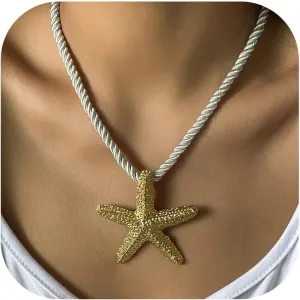 Dcfywl731 Gold Starfish Necklace Ocean Beach Jewelry for Women Large Starfish Pendant Necklace Summer Accessories Dainty Shell Jewelry Gift for Beach Vacations