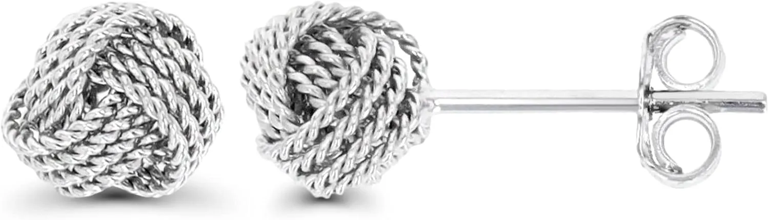 DECADENCE Sterling Silver 6mm Multi Love Knot Stud Earrings for Women | Round Milgraine and Wire Rope Cable Twist Stud Earrings | Secure Friction Back Closure | 14k Plated Shiny Classic Earrings