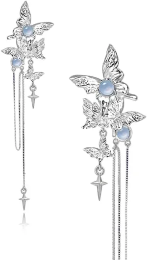 Delicate butterfly fringe chain earrings Stylish women's earrings temperament of women accessories