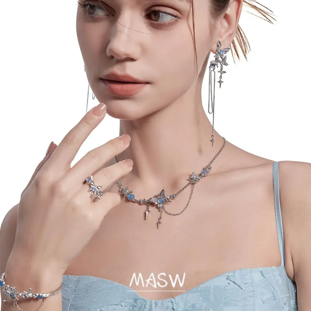 Delicate butterfly fringe chain earrings Stylish women's earrings temperament of women accessories