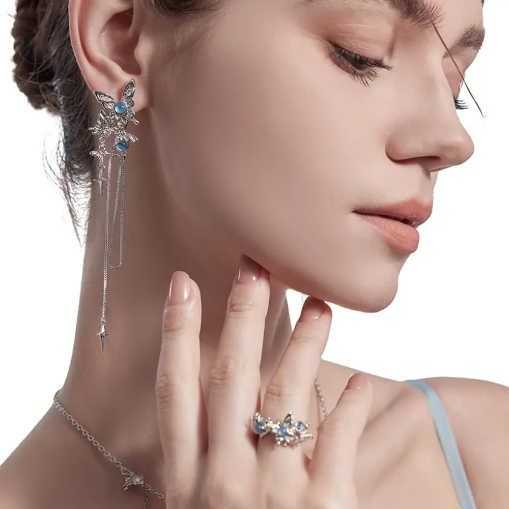 Delicate butterfly fringe chain earrings Stylish women's earrings temperament of women accessories