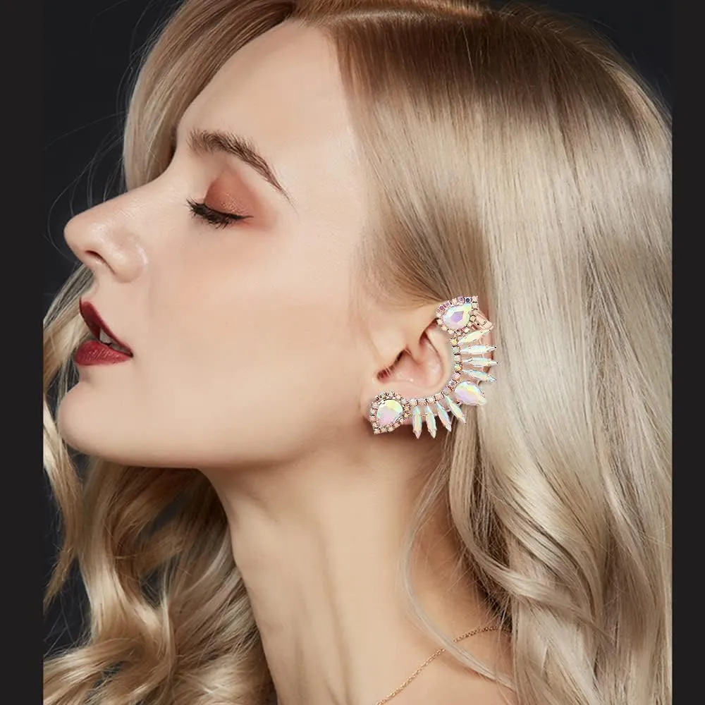 Delicate Climber Ear Cuff Earrings Cubic Zirconia Rhinestone Cartilage Clip on Crawler Piercing Statement Studs Earring Fashion Jewelry Gifts for Women Girls Bride Wedding