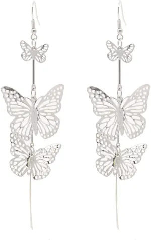Delicate Filigree Dangle Flying Butterfly Hook Earrings Layered Butterfly Fashion Dangle Earrings Vivid Butterfly Tassel Earrings