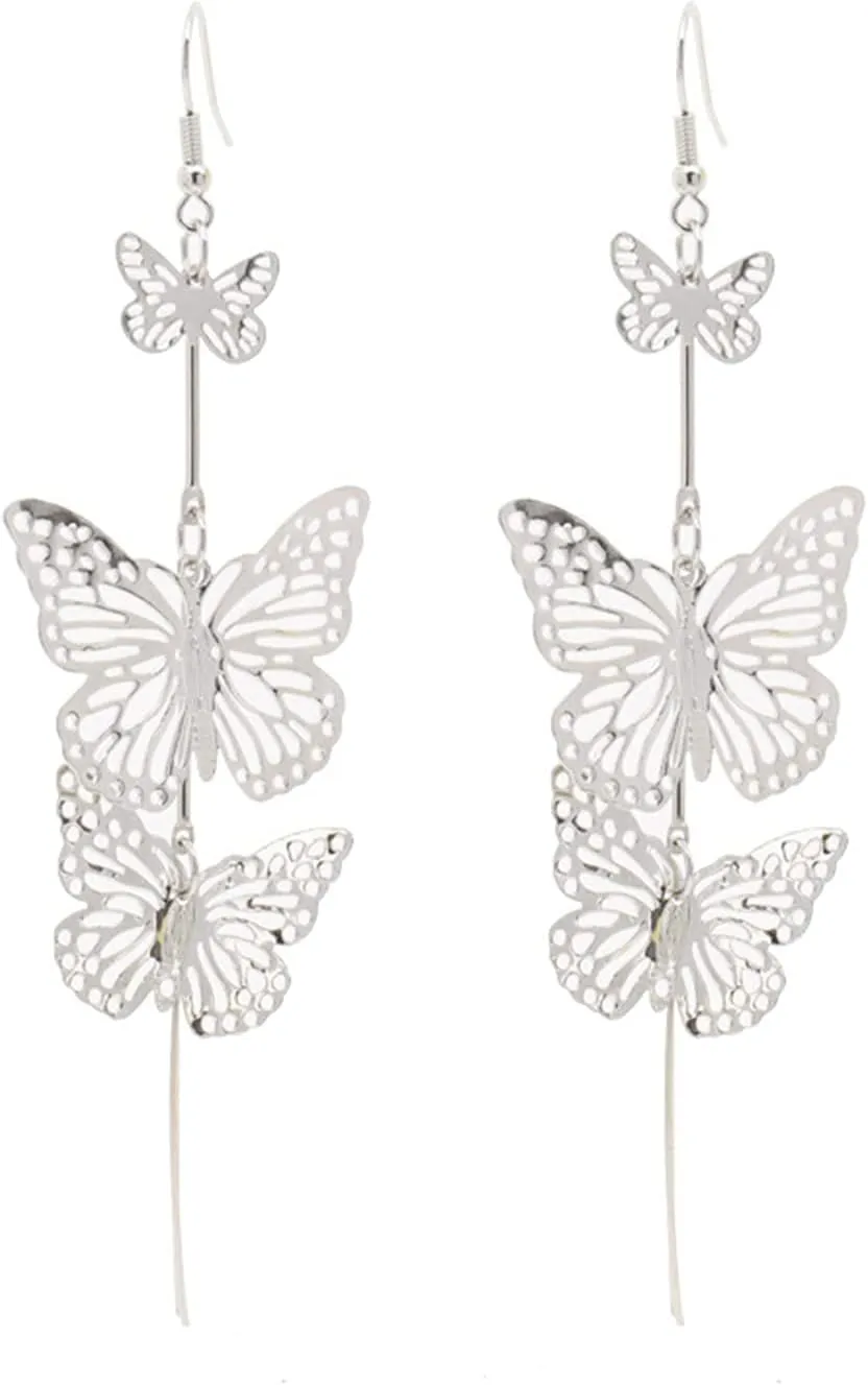 Delicate Filigree Dangle Flying Butterfly Hook Earrings Layered Butterfly Fashion Dangle Earrings Vivid Butterfly Tassel Earrings