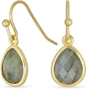 Delicate Fine Iridescent Gemstone Faceted Briolette Teardrop Pear Shaped Drop French Wire Fish Hook Earrings Necklace Bracelet Jewelry Set For Women Yellow Gold Plated