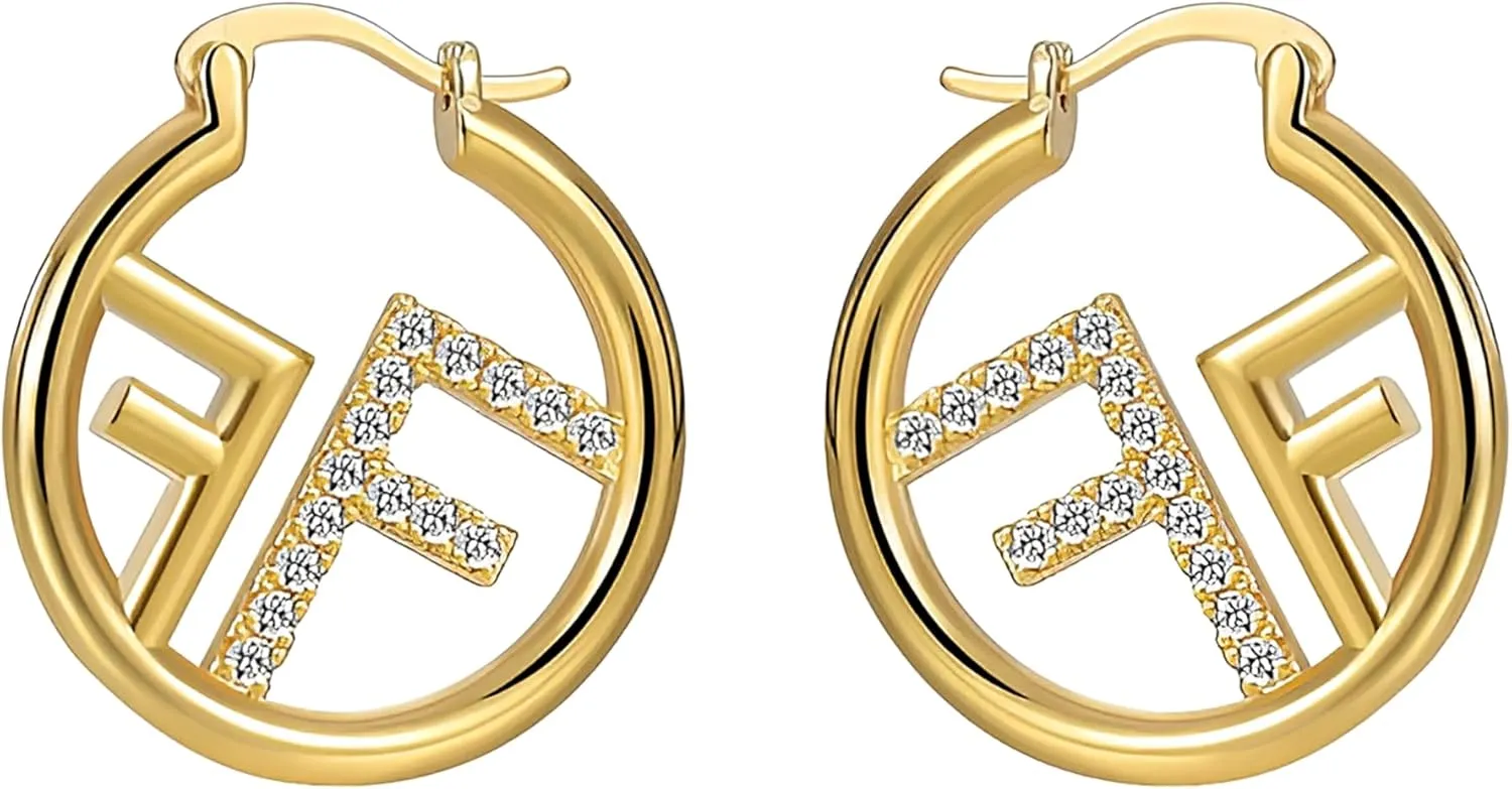 Delicate Gold and Diamond Women's Letter F Earrings - An elegant gift for a stylish lady.