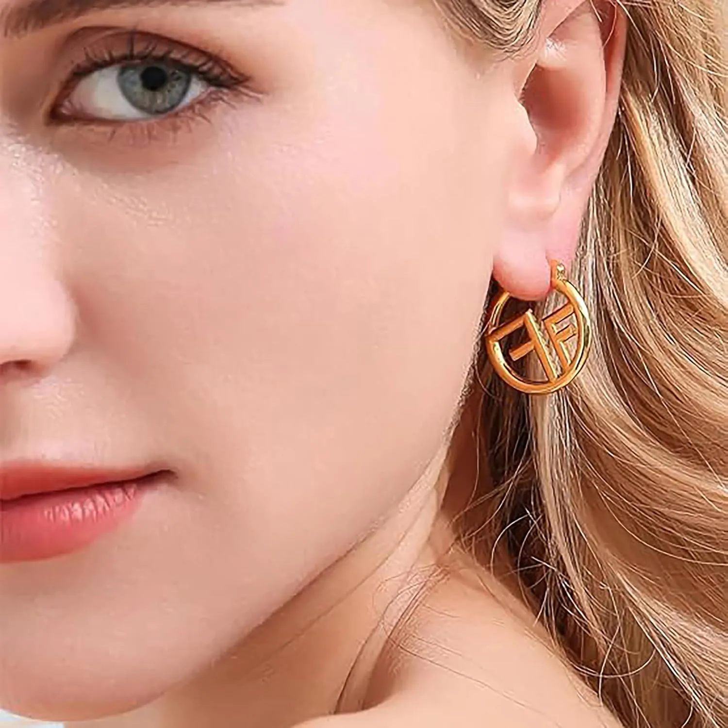 Delicate Gold and Diamond Women's Letter F Earrings - An elegant gift for a stylish lady.