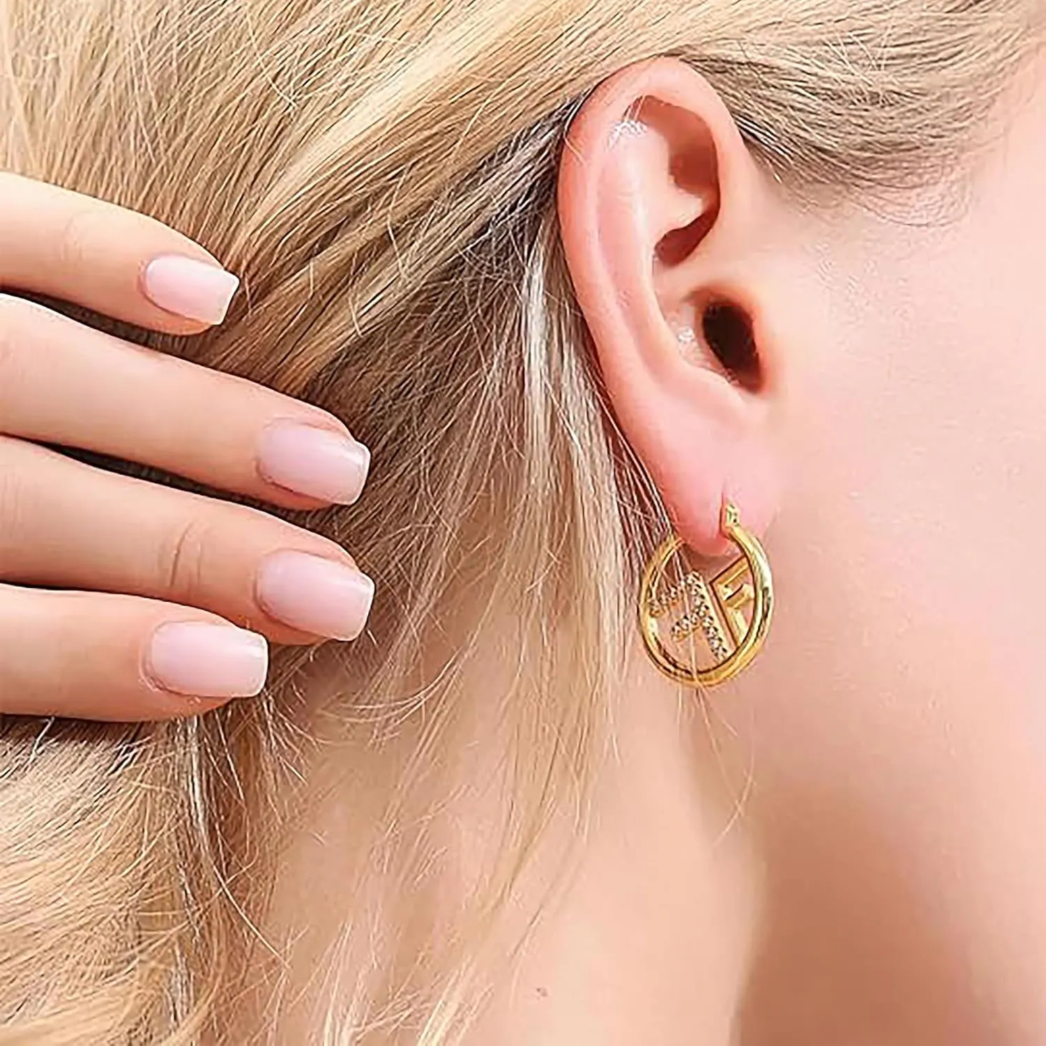 Delicate Gold and Diamond Women's Letter F Earrings - An elegant gift for a stylish lady.