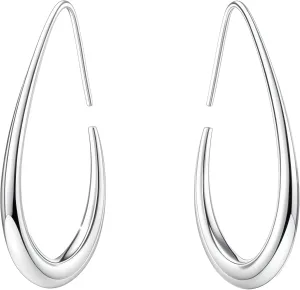 Delicate Teardrop Hoop Earrings for Women - 18k Gold Plated Large Oval Pull-Through Hoops, High Polished Statement Jewelry Gift