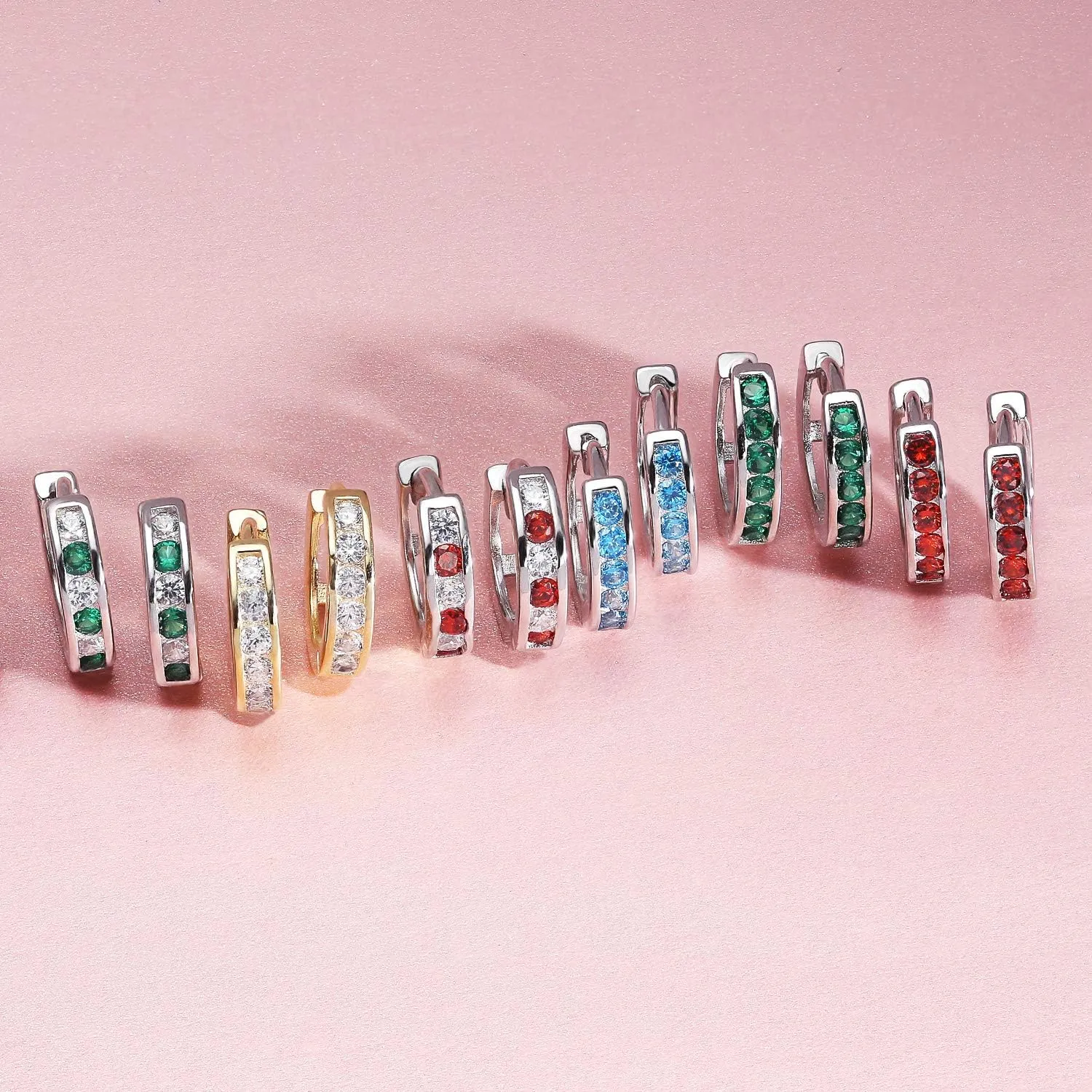 Delicate Tiny CZ Channel Set Huggie Hoop Earrings For Women For Teen Rose Gold Plated Sterling Silver More Colors