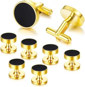Diamday Cufflinks and Tuxedo Studs for Clothing for Men Stainless Steel Gold Cufflinks for Shirts and Ties Shirt Accessories Classic Tuxedo Buttons and Cufflinks for Fathers Day Silver & Gold Tones