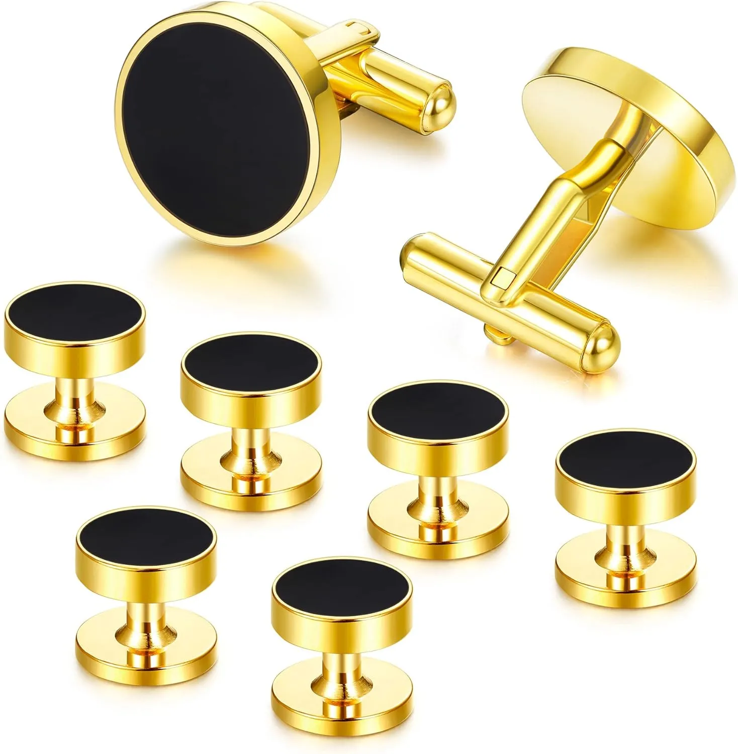 Diamday Cufflinks and Tuxedo Studs for Clothing for Men Stainless Steel Gold Cufflinks for Shirts and Ties Shirt Accessories Classic Tuxedo Buttons and Cufflinks for Fathers Day Silver & Gold Tones