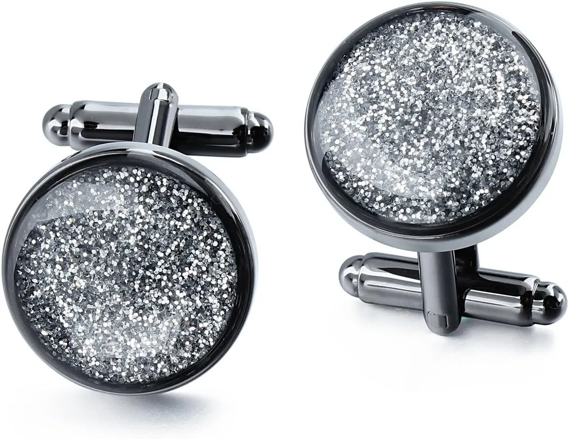 Diamond Dust Black Cufflinks for Mens Tuxedo Shirts - Business Gift Wedding Party Accessories