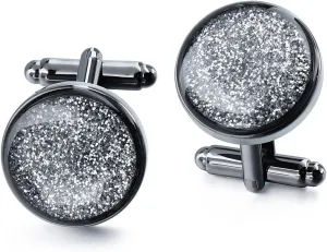 Diamond Dust Black Cufflinks for Mens Tuxedo Shirts - Business Gift Wedding Party Accessories