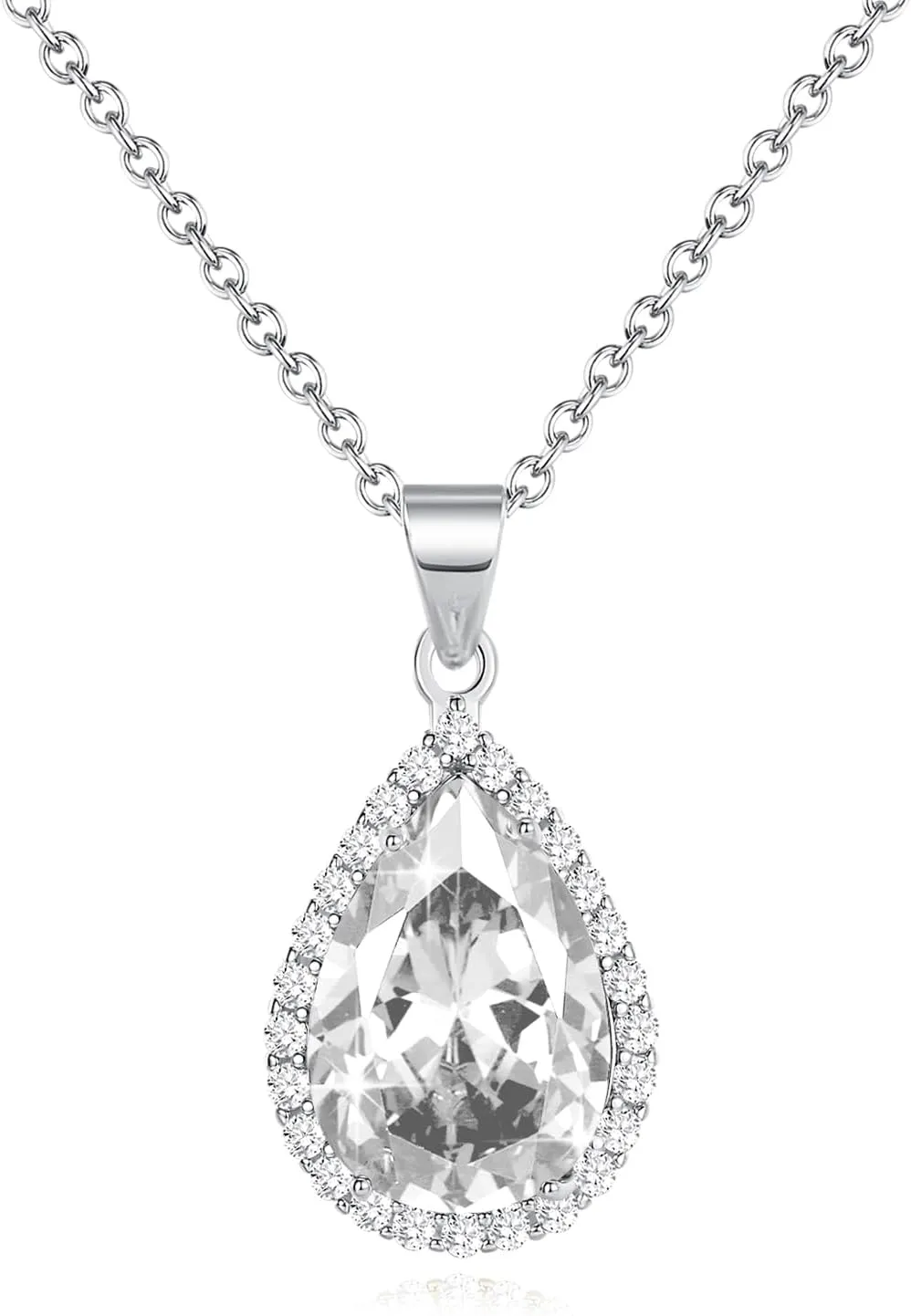 Diamond Teardrop Pendant Necklaces for Women Crystals Birthstone Costume Jewelry Gifts for WomenGold Plated 17.92   1.97 inch Chain