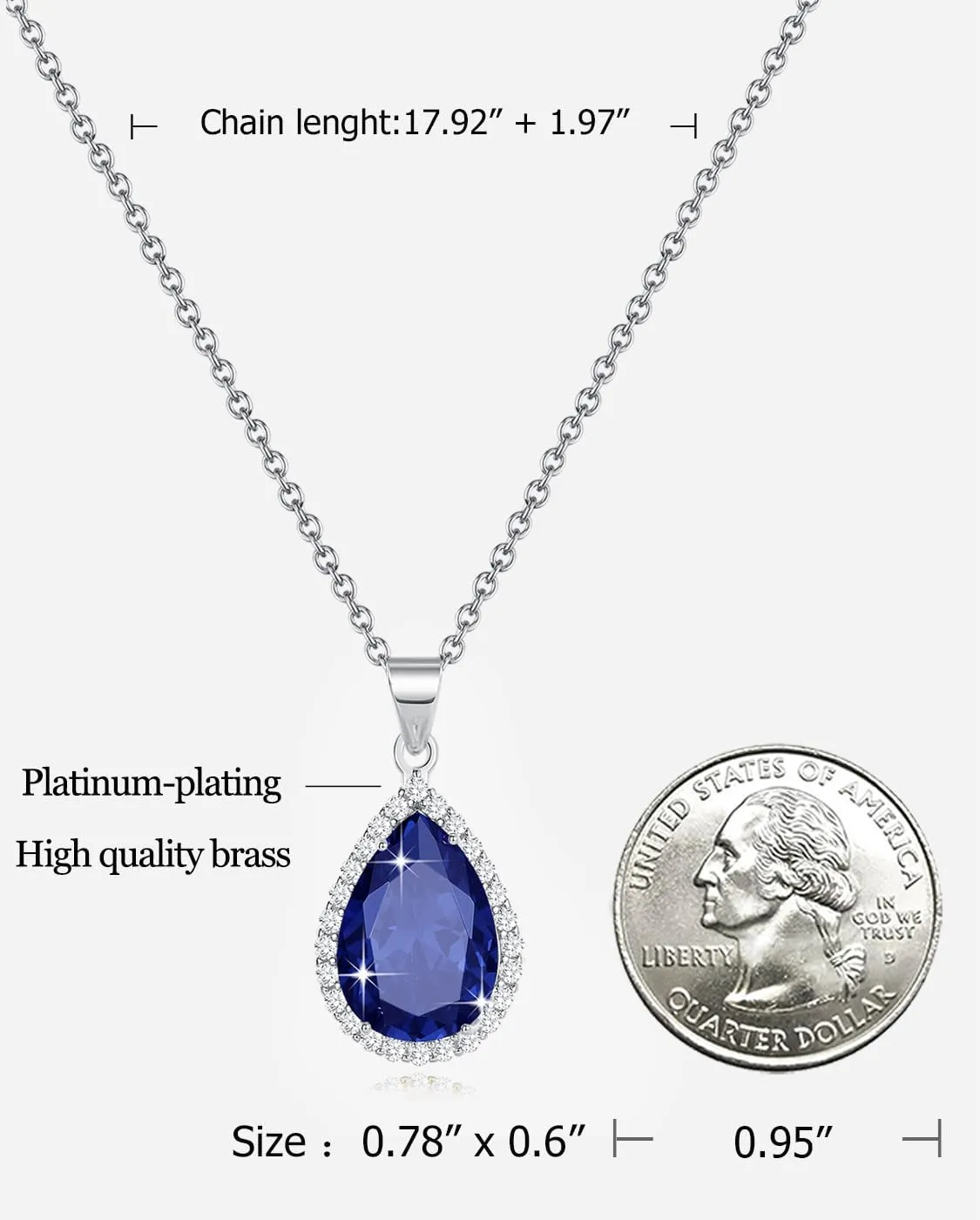 Diamond Teardrop Pendant Necklaces for Women Crystals Birthstone Costume Jewelry Gifts for WomenGold Plated 17.92   1.97 inch Chain