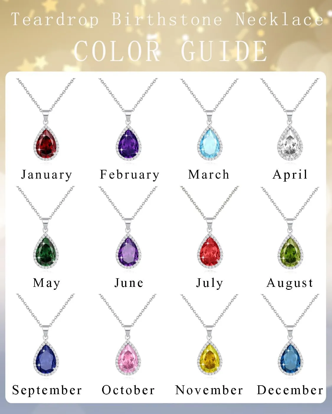 Diamond Teardrop Pendant Necklaces for Women Crystals Birthstone Costume Jewelry Gifts for WomenGold Plated 17.92   1.97 inch Chain