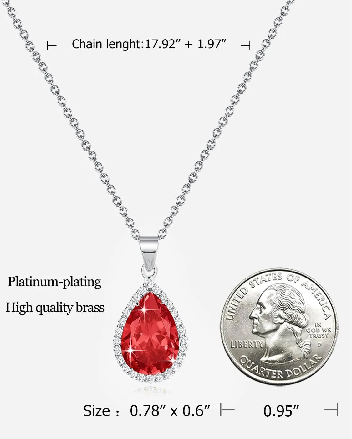 Diamond Teardrop Pendant Necklaces for Women Crystals Birthstone Costume Jewelry Gifts for WomenGold Plated 17.92   1.97 inch Chain