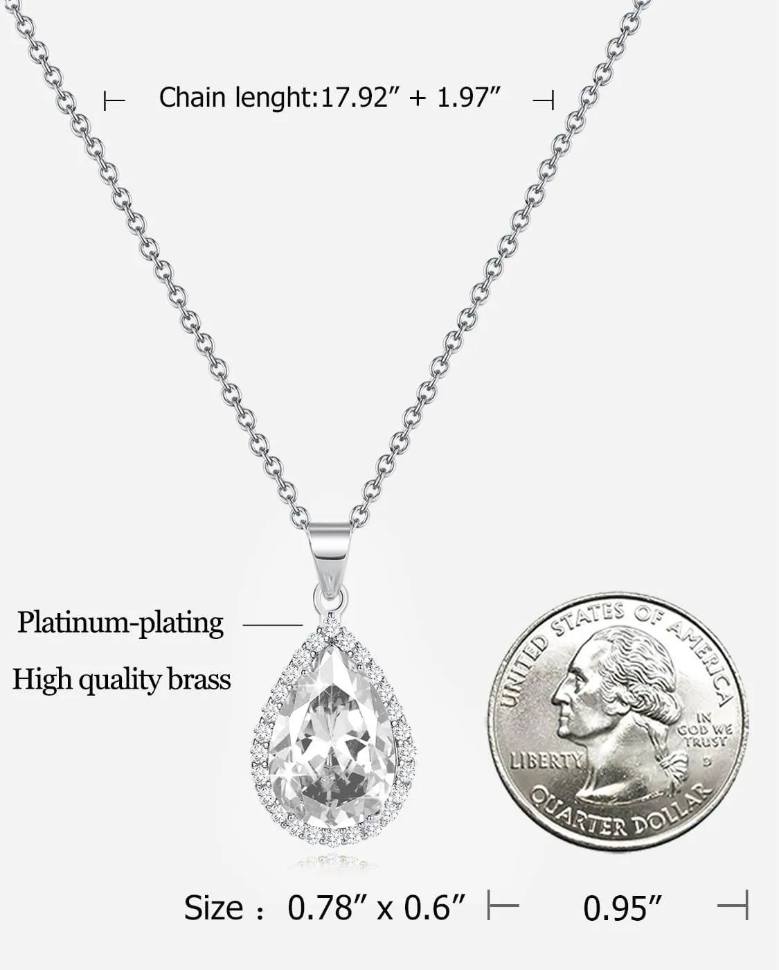 Diamond Teardrop Pendant Necklaces for Women Crystals Birthstone Costume Jewelry Gifts for WomenGold Plated 17.92   1.97 inch Chain