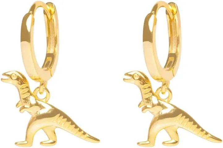 Dinosaur Small Hoop Cuff Earrings Piercing for Women Sensitive Ear Sterling Silver Cartilage Huggie Tassel Threader Drop Earring Delicate Animal Jewellery Hypoallergenic