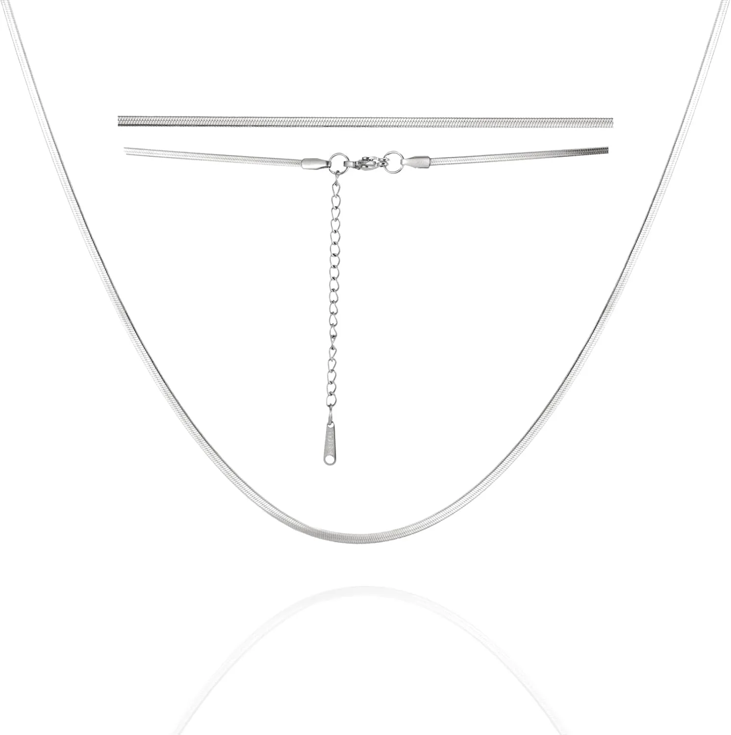 Dreamtimes Herringbone Flat Snake Magic Chain Necklace Vintage Shiny Chain for Men and Women Herringbone Necklace Dainty Simple Necklace Choker Necklaces