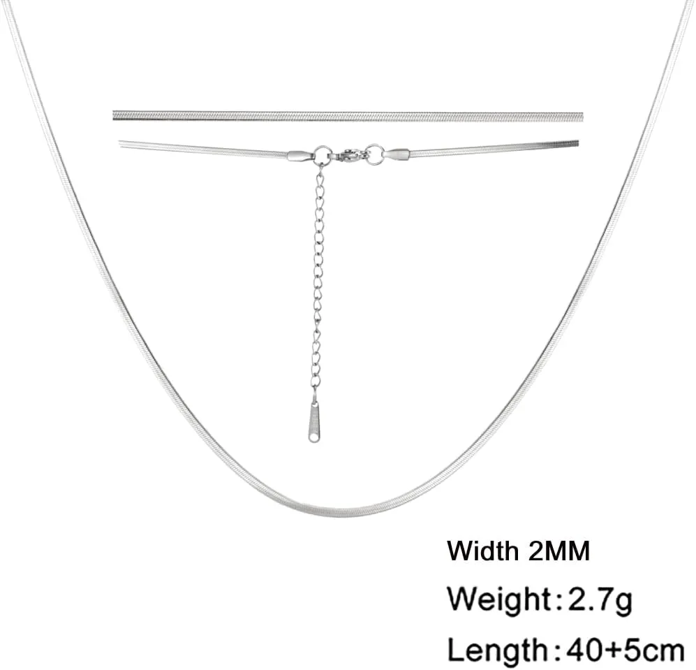 Dreamtimes Herringbone Flat Snake Magic Chain Necklace Vintage Shiny Chain for Men and Women Herringbone Necklace Dainty Simple Necklace Choker Necklaces
