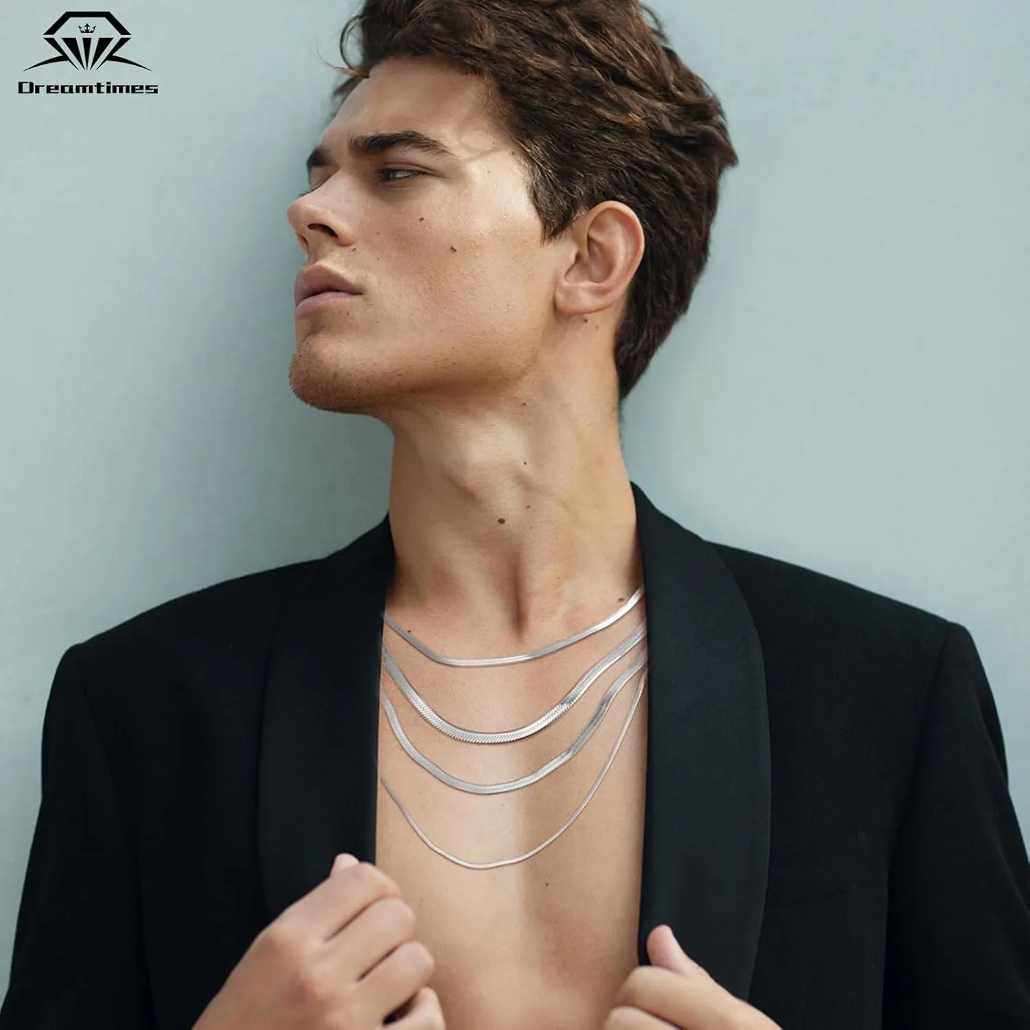 Dreamtimes Herringbone Flat Snake Magic Chain Necklace Vintage Shiny Chain for Men and Women Herringbone Necklace Dainty Simple Necklace Choker Necklaces