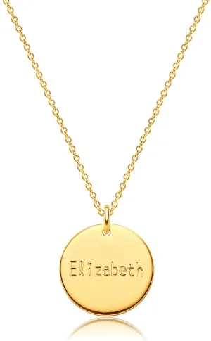 Dremmy Studios Personalized Name Necklace 18K Gold Filled Custom Elizabeth Disc Name Necklace Dainty Simple Charm Disk Engraved Name Necklace Personalized Unique Word Necklace for Mother