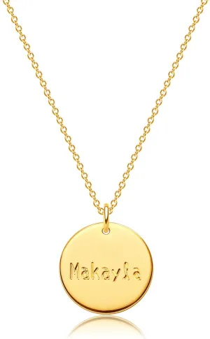 Dremmy Studios Personalized Name Necklace 18K Gold Filled Custom Makayla Disc Name Necklace Dainty Simple Charm Disk Engraved Name Necklace Personalized Unique Word Necklace for Mother