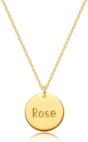 Dremmy Studios Personalized Name Necklace 18K Gold Filled Custom Rose Disc Name Necklace Dainty Simple Charm Disk Engraved Name Necklace Personalized Unique Word Necklace for Mother