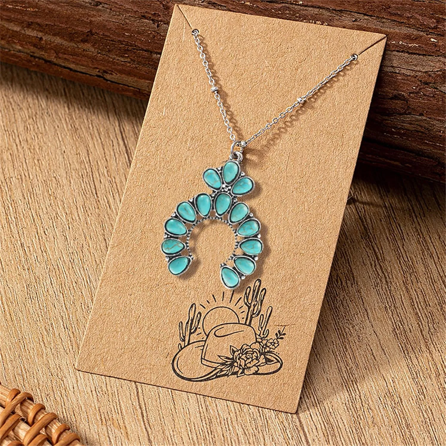 Dreuyet Turquoise Pendant Necklace for Women Natural Turquoise Western Handmade Bohemian Necklace Vintage Cross Horseshoe Navajo Boho Jewelry