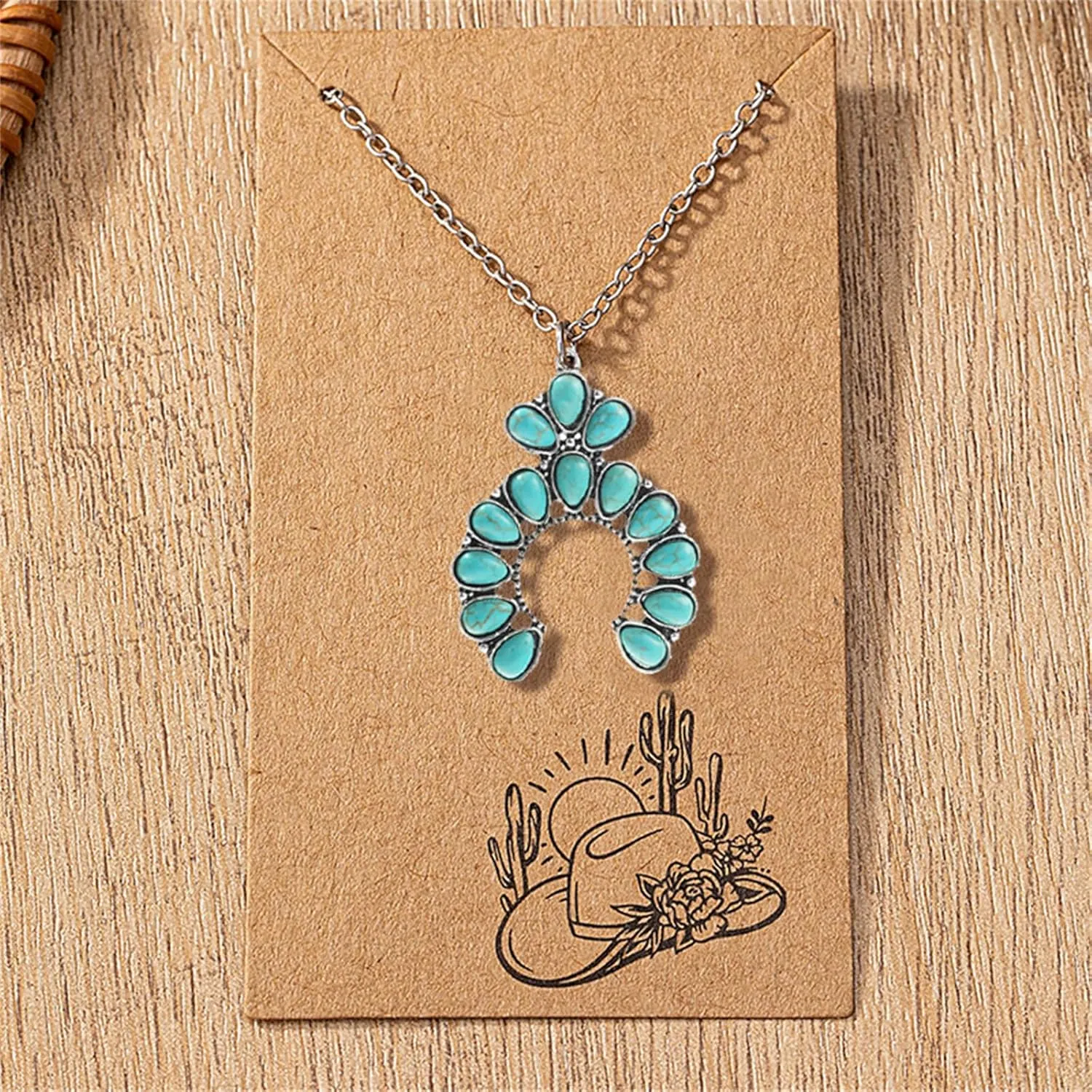 Dreuyet Turquoise Pendant Necklace for Women Natural Turquoise Western Handmade Bohemian Necklace Vintage Cross Horseshoe Navajo Boho Jewelry