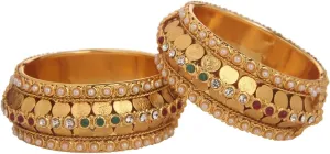 Efulgenz Fashion Jewelry Indian Bollywood 14 K Gold Plated Faux Pearl Bracelets Bangle Set for Women (2.4, Style2)