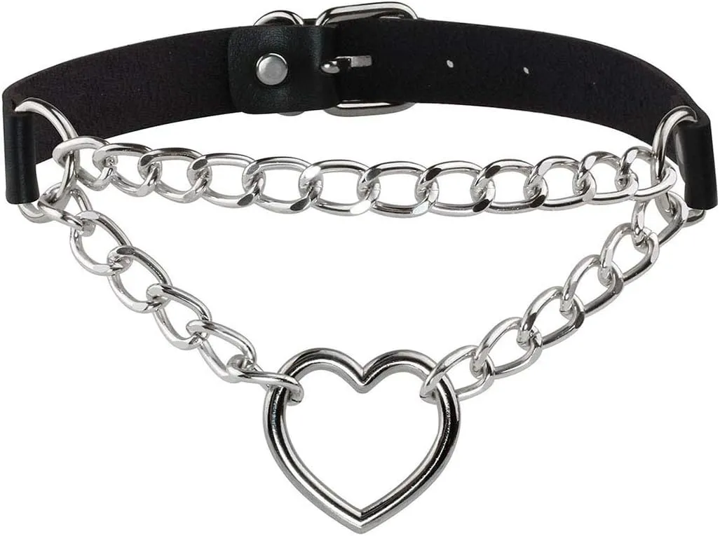 Eigso Pop Punk Collar Choker Vintage Retro Steampunk Dark Goth Style Heart Chains Necklace for Women