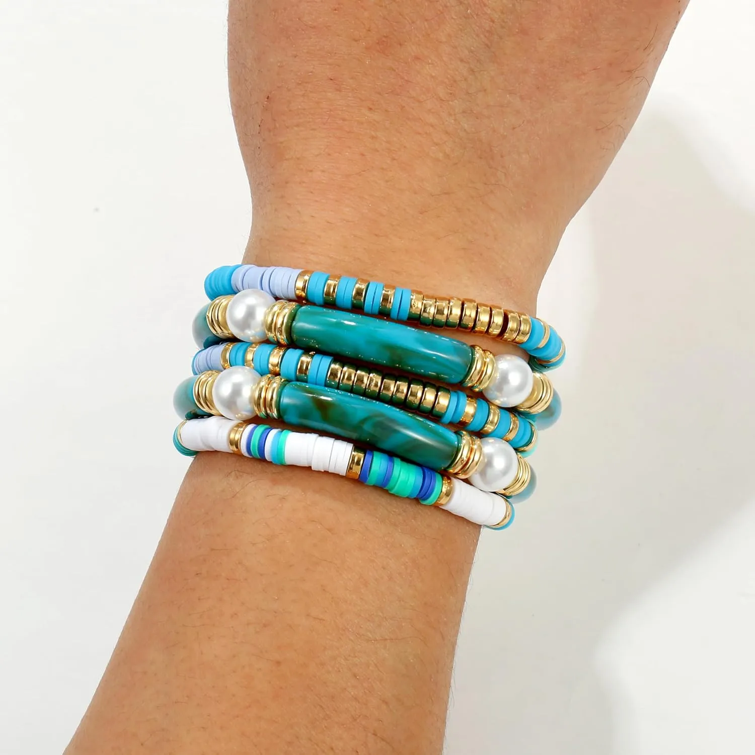 Elegance 11 designs colorful bracelets for women Surfer Thick Tube Heishi Summer Beach Beaded Stackable Boho Stretch Bracelets