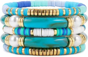 Elegance 11 designs colorful bracelets for women Surfer Thick Tube Heishi Summer Beach Beaded Stackable Boho Stretch Bracelets