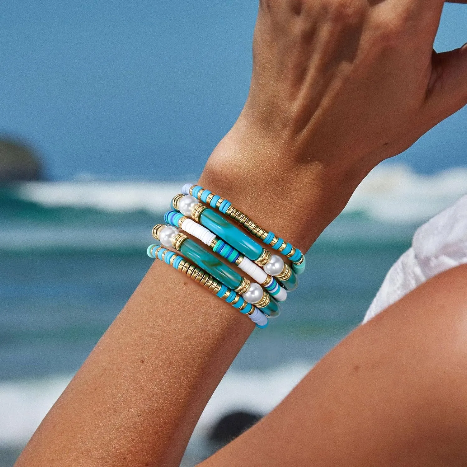 Elegance 11 designs colorful bracelets for women Surfer Thick Tube Heishi Summer Beach Beaded Stackable Boho Stretch Bracelets
