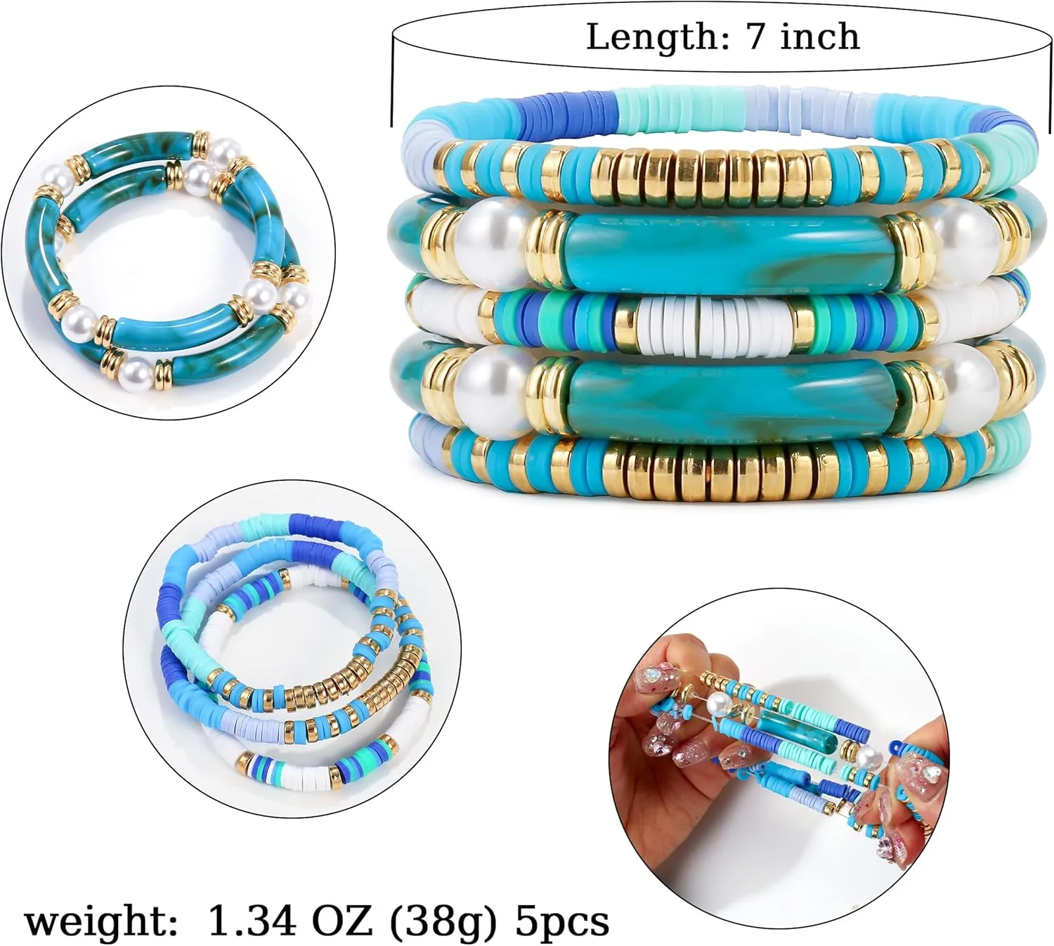 Elegance 11 designs colorful bracelets for women Surfer Thick Tube Heishi Summer Beach Beaded Stackable Boho Stretch Bracelets