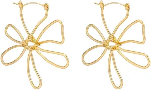 Exaggerate Large Gold Flower Earrings for Women Gold Pearl Flower Hoop Earrings Silver Openwork Large Flower Stud Earrings Delicate Line Flower Earrings Jewelry Gifts