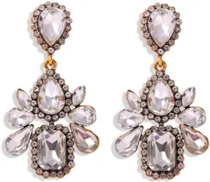 Extra LARGE Antique Retro Art Deco Vintage Style Statement Chunky Rhinestone Pageant Drag Queen Bridal Prom Wedding Earrings