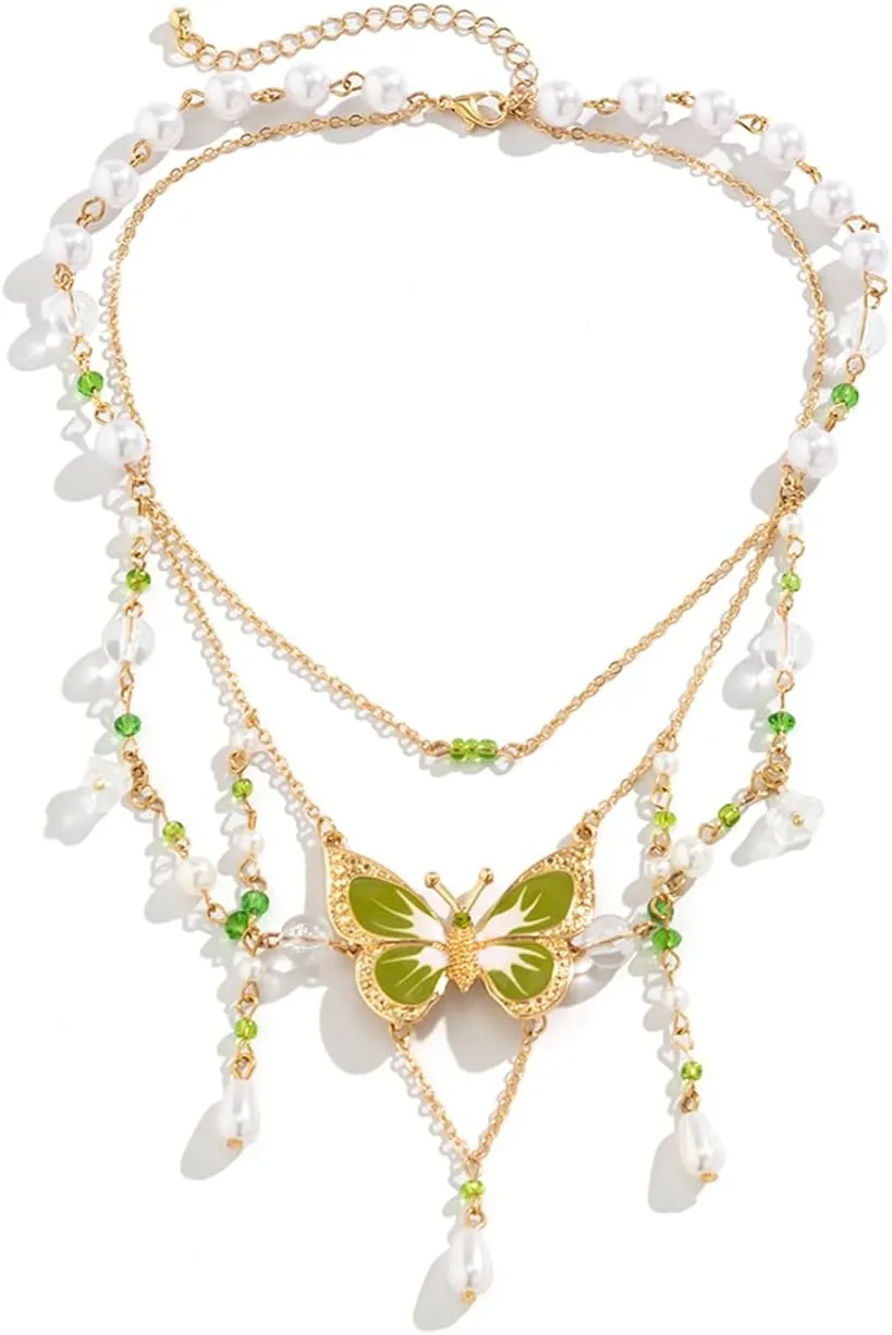 Fairy Tassel Butterfly Choker - Colorful Pendant Necklace, Elegant Bohemian Costume Jewelry for Women