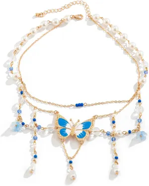Fairy Tassel Butterfly Choker - Colorful Pendant Necklace, Elegant Bohemian Costume Jewelry for Women